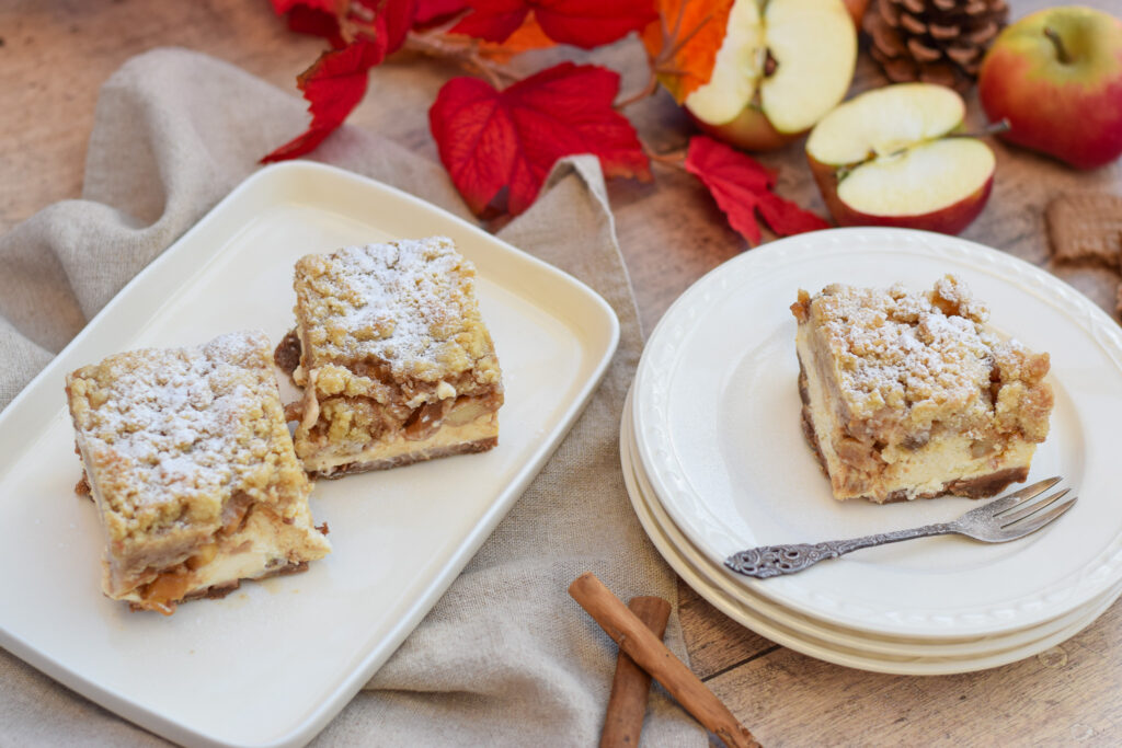 Appelkruimel cheesecake stukjes