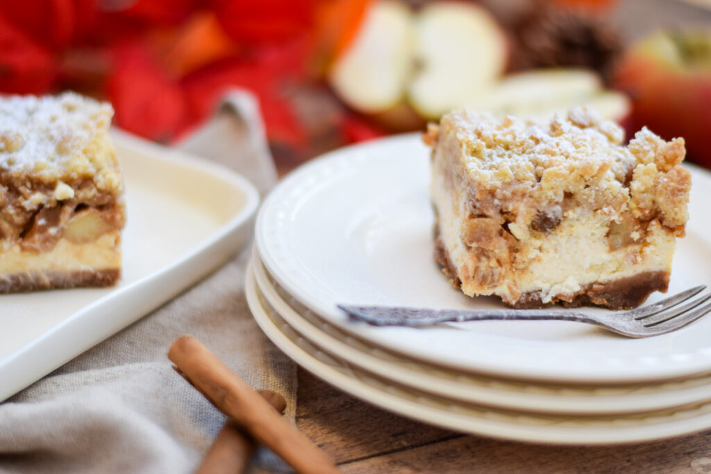 Appelkruimel cheesecake stukjes