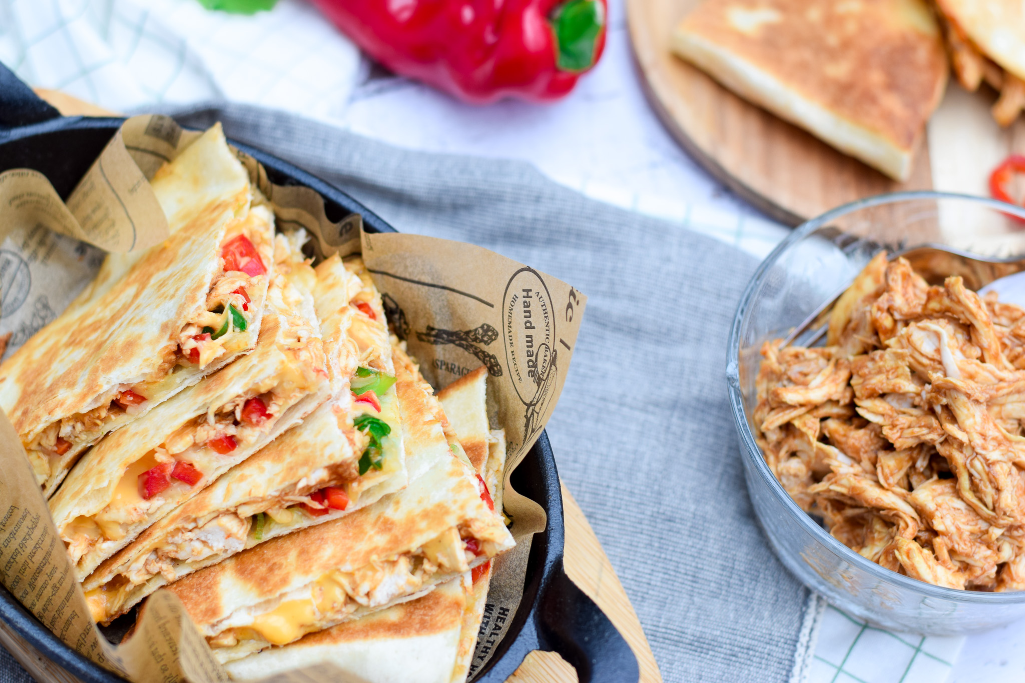 pulled chicken quesadilla's