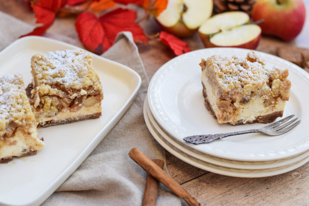 Appelkruimel cheesecake stukjes