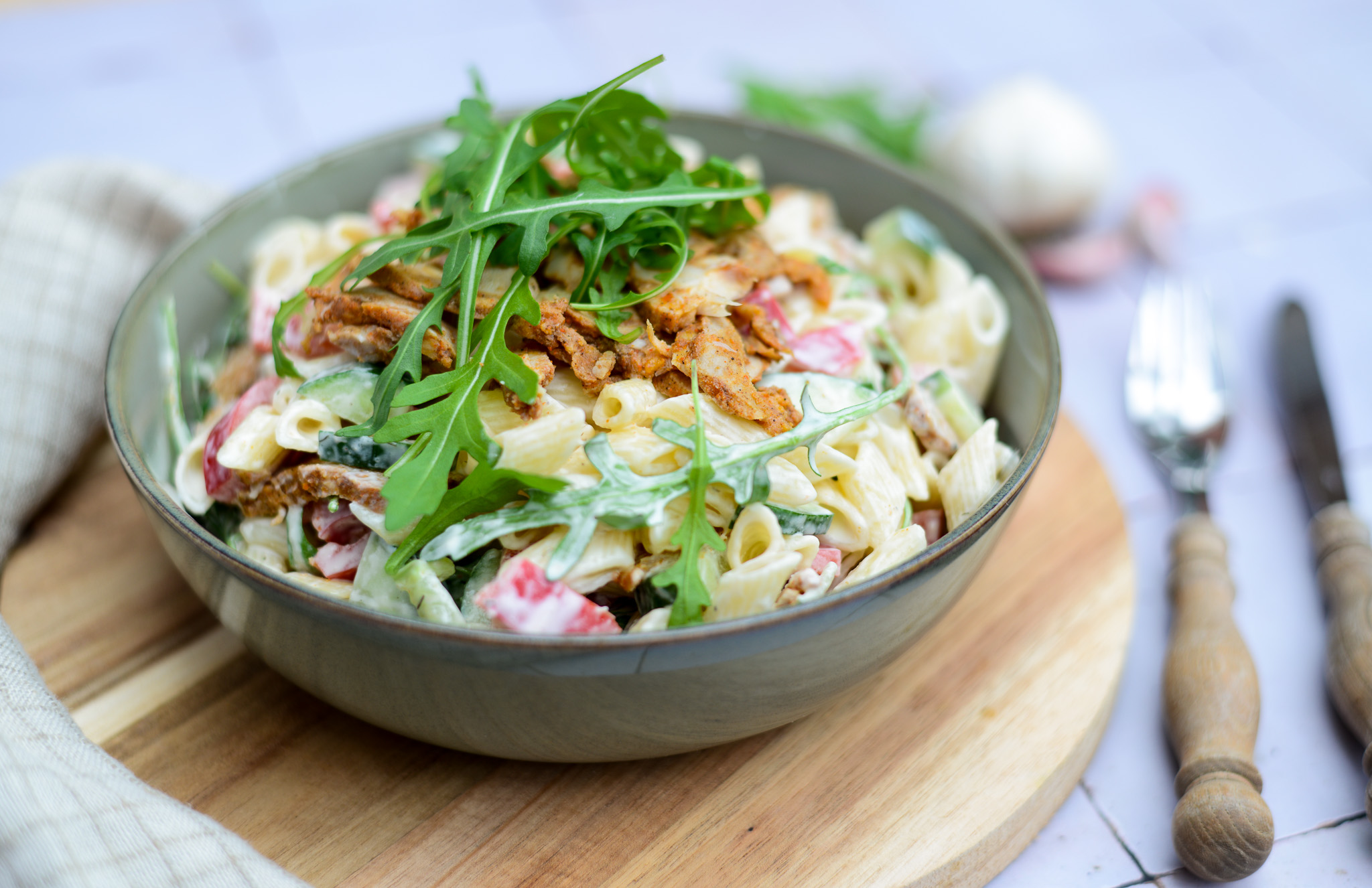 Kip kebab pastasalade